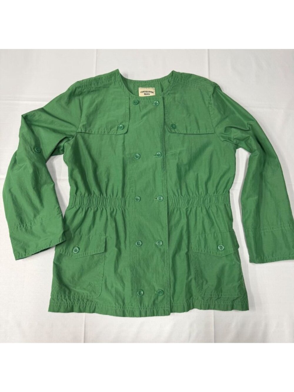 Canyon River Blues Womens Jacket L green Button-Up Roll Tab Sleeve Pockets lined